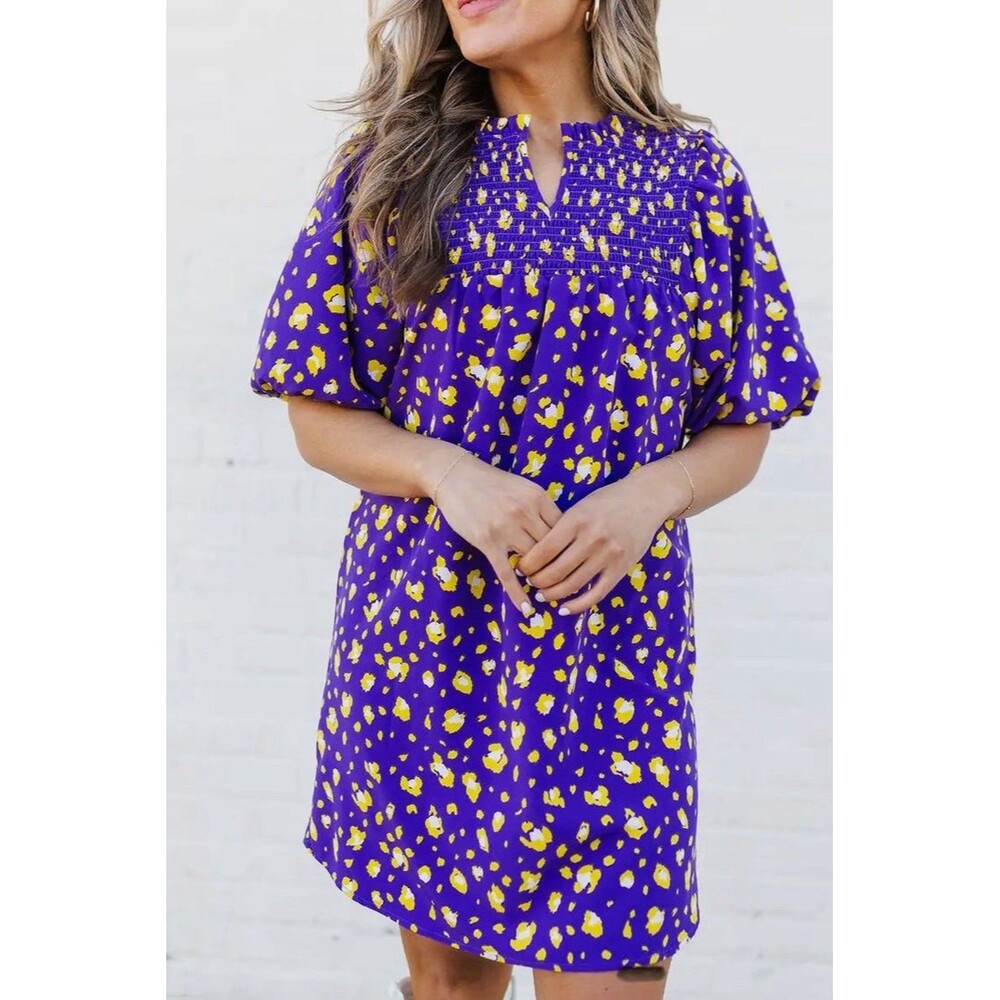 Michelle McDowell Modest Yellow Purple Animal Print Dress Size XXL Game Day ECU